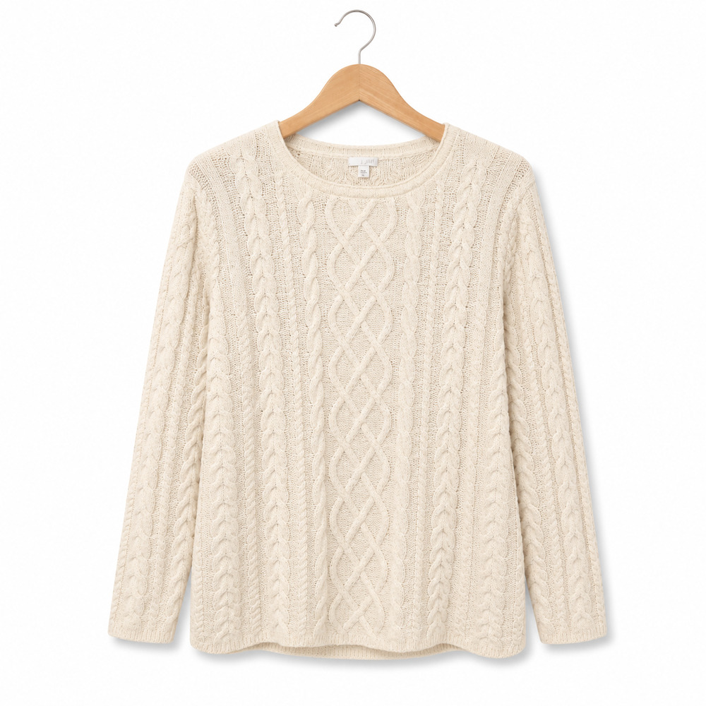 J Jill Chenille Cable Knit Sweater Womens XL Off White Crew Neck Long Sleeve